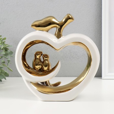 Souvenir ceramics "Two birds on an apple" White with gold 7x22x22.5 cm-2