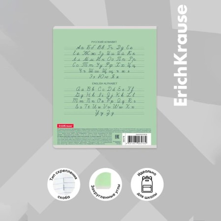 Notebook 12 sheets in a frequent slant, erichkrause "Classic", cover coated cardboard, block offlet, whiteness 100%, green-12