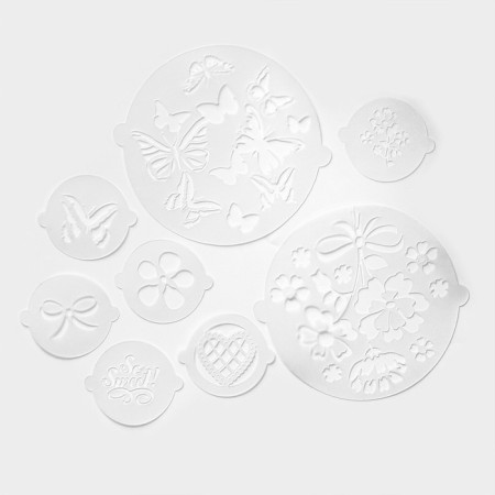 A set of culinary stencils for decorating baking "Bouquet", 8 pcs: 2 pcs d = 20 cm, 6 pcs d = 8 cm-9