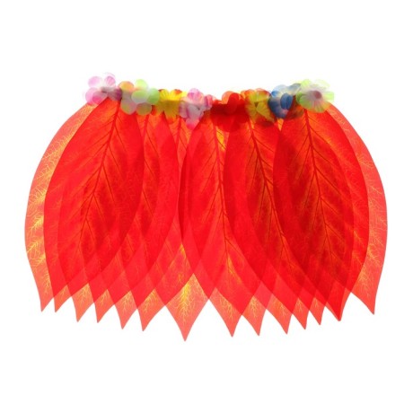 Hawaiian skirt "Leafs red and flowers" 36 cm-1