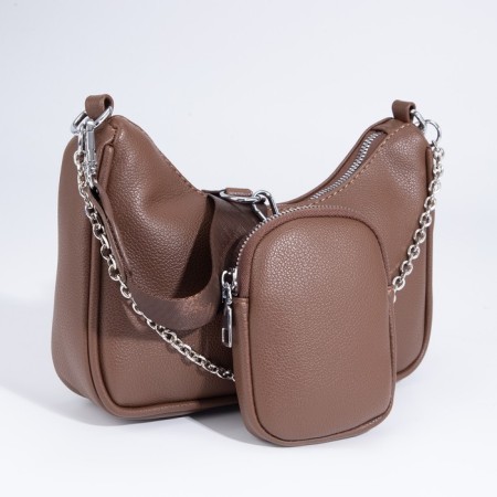 Baget bag with zipper, long belt, brown color-6