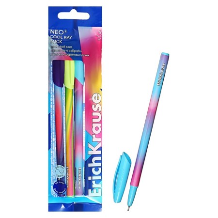 Set of ballpoint pens 4 pcs, erichkrause, "neo stick Cool Ray" node 0.7 mm color blue blue-1
