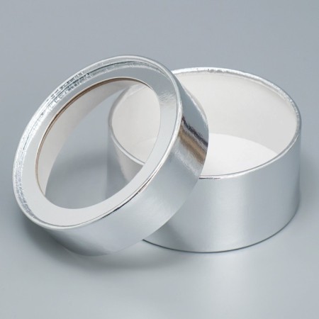 Makarun box, confectionery packaging tube with a window, silver, 12 x 12 x 5 cm-1