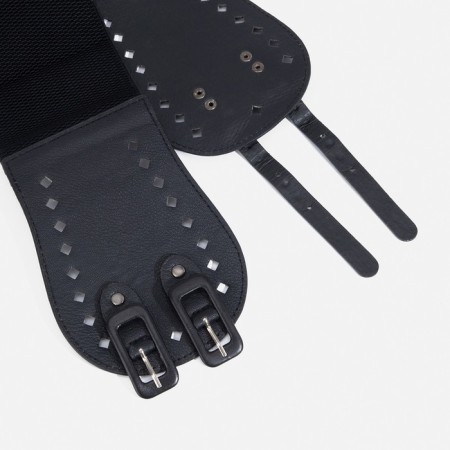 Women's belt, width 12 cm, metal buckle, black color-2