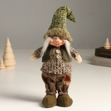 Interior doll "Gnome in a green outfit in a cap" 32 cm
