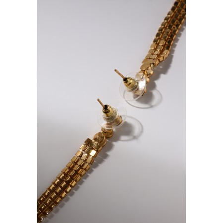 Hanging earrings with rhinestones "drops" three threads, white color in gold, 14 cm-4
