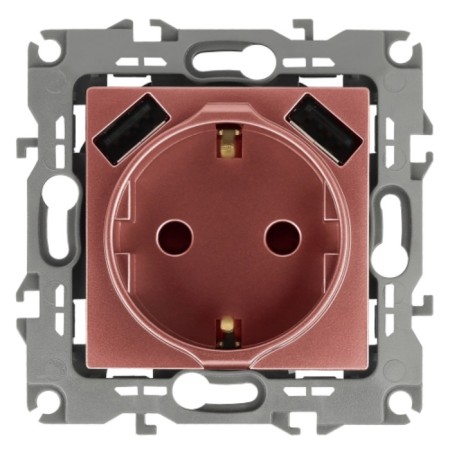 2p+E 16A-250V socket, curtains. with 2XUSB 5V-3A, era12, copper