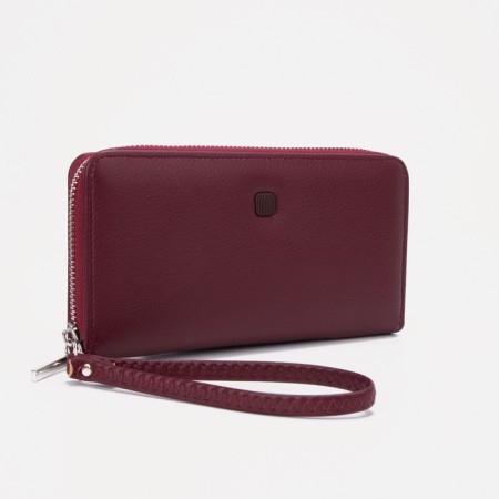 Women's wallet on a zipper, with a pen, burgundy color