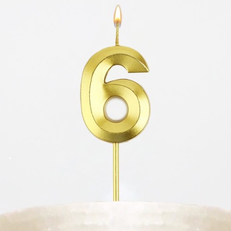 Candle figure for the cake "6", gold, 2.5 x 8 cm.-6
