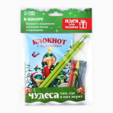 New Year's gift, notebook, pencils of b/g 2 pcs and wax crayons "New Year's snake"-3