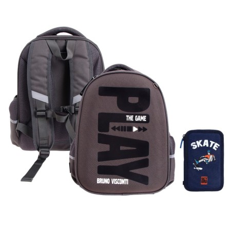 Frame backpack 38 x 30 x 20 cm, + pencil case, Bruno VisConti, Play the Game