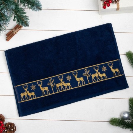 Terry towel "New Year: Deer" 50x90 cm, 100% cotton, 360g/m2