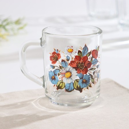 Glass mug "Buketik", 200 ml, mix-4