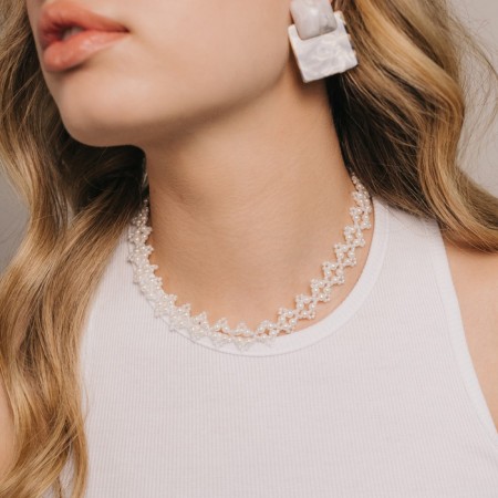 Choker "Pearl" embroidery, white color in silver, 30 cm-3