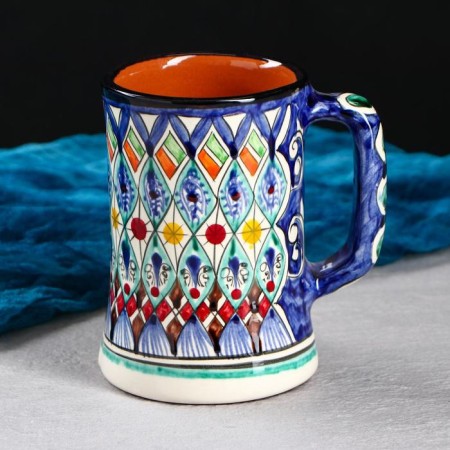 Rishtan ceramics mug "Flowers", 500 ml, blue mix-3
