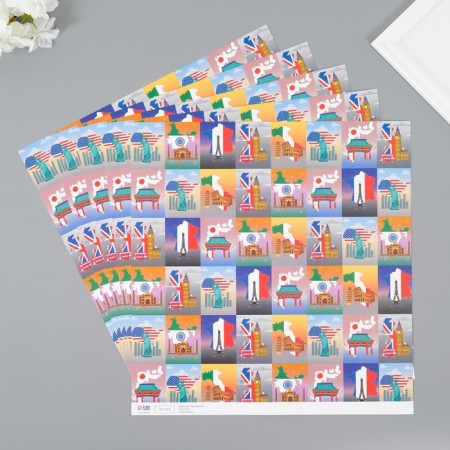 Scrapbooking paper bilateral "travel" density 180 grams set 5 pcs 30.5x32 cm-1
