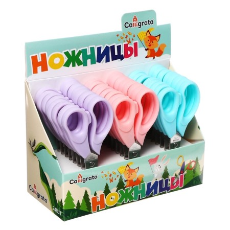 Scissors 14 cm, plastic handles, in a cardboard box, a mix-4