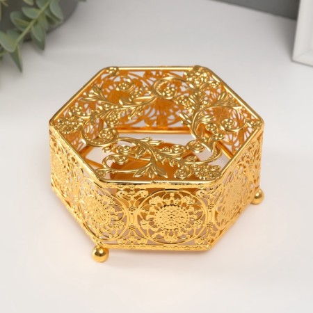 Summary Metal for 1 candle "hexagon. Fluffy leaves" gold d = 5.5 cm 10.7x12x5.6 cm 104953-1