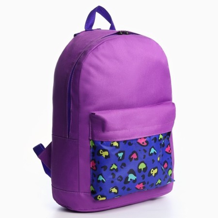 School Youth Backpack "Leopard", 33x13x37, lightning department, n/pocket, purple-1