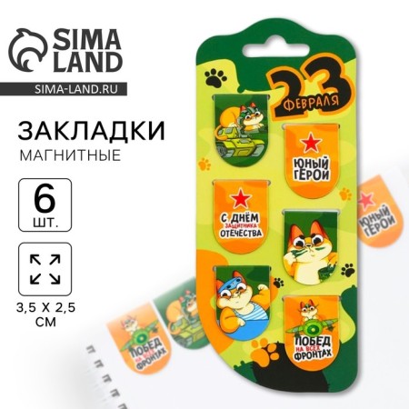 Magnetic bookmarks, 6 pcs "Young Hero"
