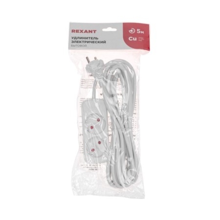 Extension cord Standard 2 nests, 5m, 2x1.0mm², b/s, white rexant-4