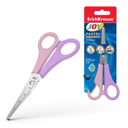 Baby scissors for left -handed 13.5 cm, Erichkrause Joy Pastel, with a ruler on blades, rounded ends, blister
