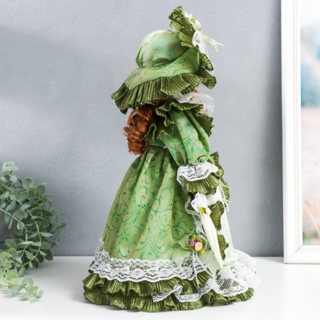Doll Collectible Ceramics "Lady Julia in an olive dress with lace" 40 cm-1