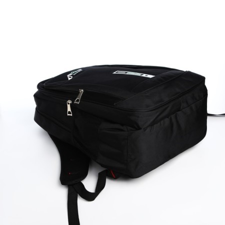 Youth backpack from textiles, 2 parts with a zipper, 4 pockets, black/green color-4