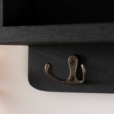 Decorative wood hooks with pocket and shelf "Black" 10.5x28x18 cm-2