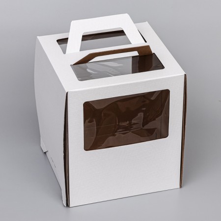 Box for cake 2 windows, with handles, white, 26 x 26 x 30 cm-1
