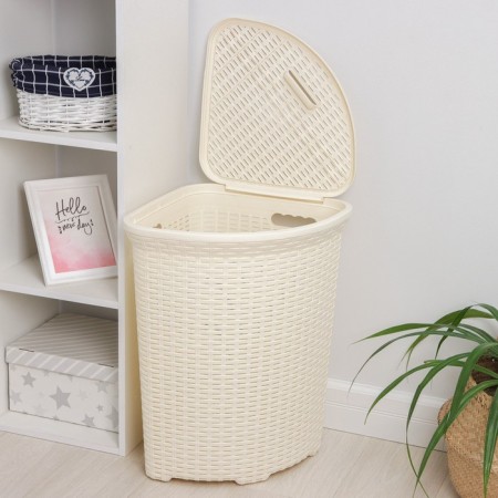 Corner underwear basket with a rattan lid, 60 l, 40 × 40 × 58 cm, ivory color-11