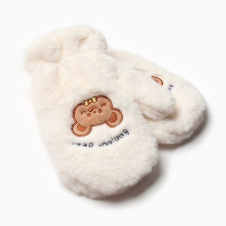 Mittens teenage minku Bear embroidery 24 cm color white-3