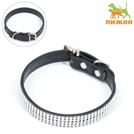 A collar with rows of 4 rows and rhinestones on a buckle, 38 x 1.5 cm, Osh 26-33, black