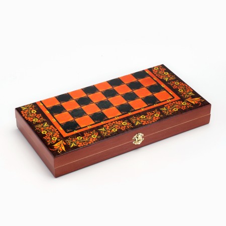 Board game 3 in 1 "Khokhloma Red": chess, backgammon, checkers, wood 40 x 40 cm-6