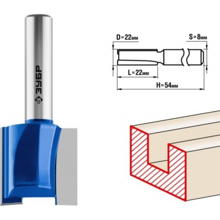 Frases groove bison 28753-22-22, straight, shank d = 8 mm, 22 x 22 mm