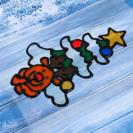 Glass sticker "Olenenok in the Christmas tree" 10.5x15 cm-1