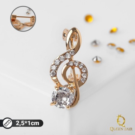 Brooch "Violin key" mini, inspiration, white color in gold