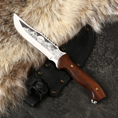 Caucasian knife, tourist "east" with scabbard, steel - 40x13, handle - nut, 14 cm-4