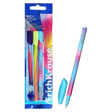 Set of ballpoint pens 4 pcs, erichkrause, "neo stick Cool Ray" node 0.7 mm color blue blue-10