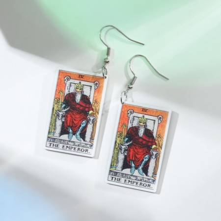 Earrings Acrylic "Tarot" Emperor, colored in silver-2
