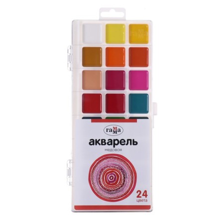 Watercolor 24 colors Gamma "Ornament", honey, without brush, plastic packaging, euro suspension