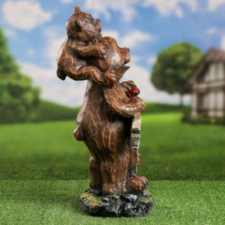 Garden figure "Bear with a tablet - WelCome" 46cm-3