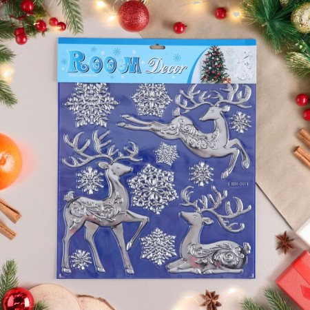 Stickers on the windows "New Year" deer, snowflakes, 38x30 cm-1