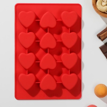 Form for chocolate of the share "Heart with a pattern", 21 × 14.5 × 2 cm, 12 cells, color mix
