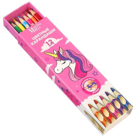 Colored pencils, 12 colors, trihedral, Minnie Mouse and Unicorn-8