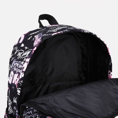 A backpack with a zipper, 3 external pockets, pink/black color-5
