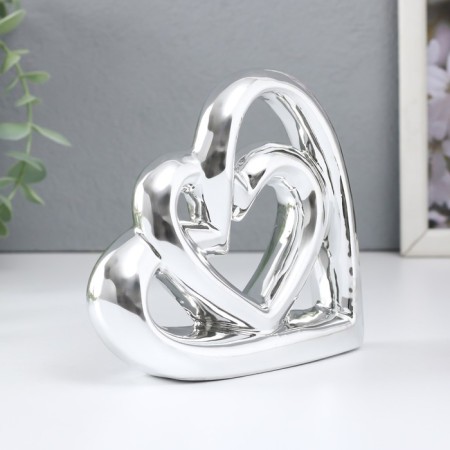 Souvenir ceramics "woven hearts" silver 12.3x3.5x11.8 cm-1
