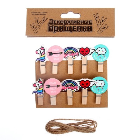 Decorative clothespins with a rope for the suspension "Inspiration" set 10 pcs.-4