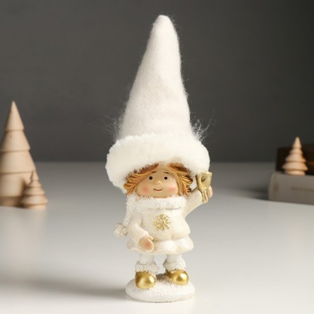 Polystone souvenir "Baby in a white outfit with a snowflake, with a gift/bell" MIX 7x6x18 cm 94988-1