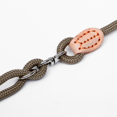 A leash of 8 mm with a pack for 2 dogs, polyester and genuine leather, 73 + 2x57 cm, beige-2